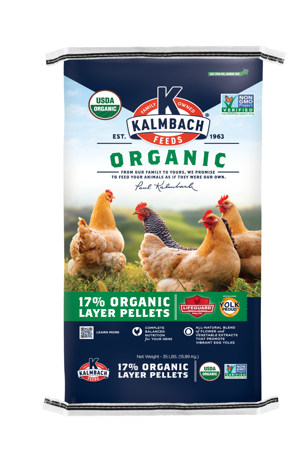 ORGANIC LAYER PELLETS NON-GMO 17% 35LB KALMBACH