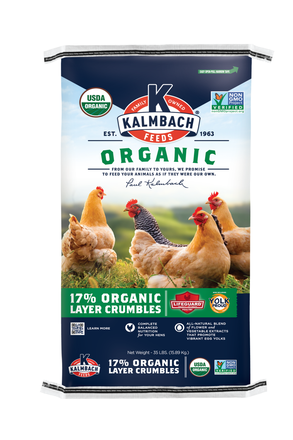 ORGANIC LAYER CRUMBLES NON-GMO 17% 35LB KALMBACH