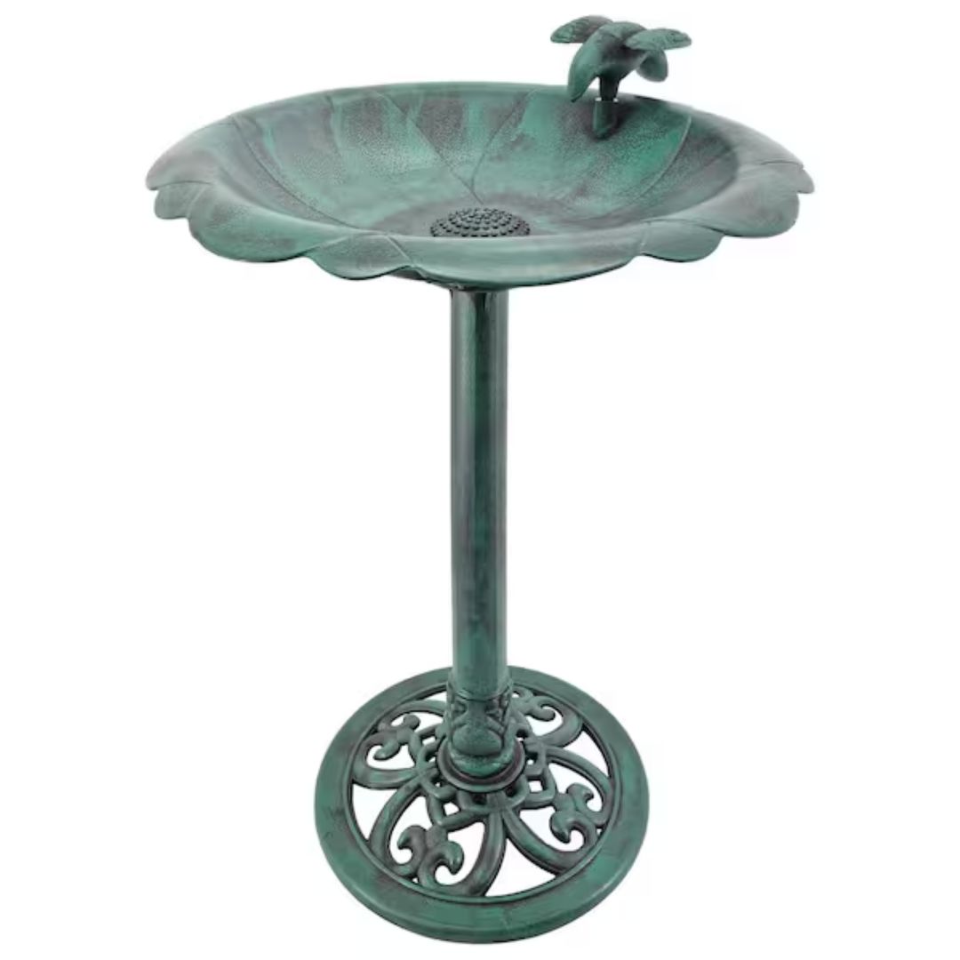 BIRDBATH GREEN ARCADIA W/BIRD