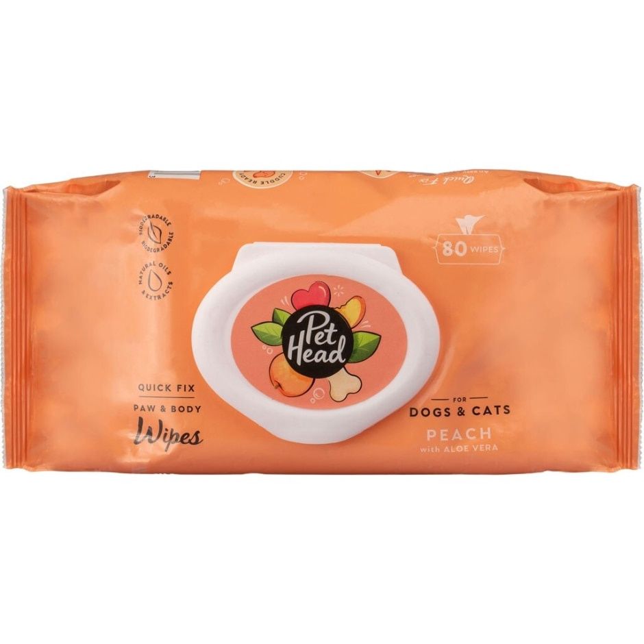 PET HEAD 2 IN 1 WIPES PEACH
