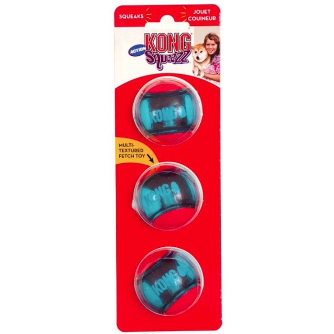 KONG SQUEEZZ ACTION BALLS MED 3PK