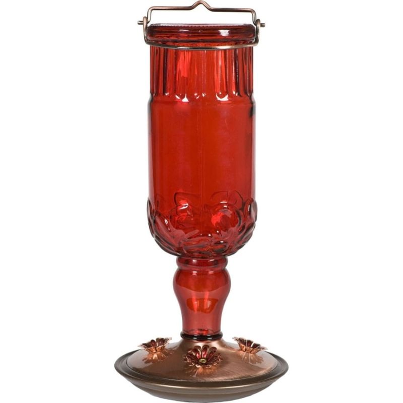 ANTIQUE RED BOTTLE HUMMINGBIRD FEEDER