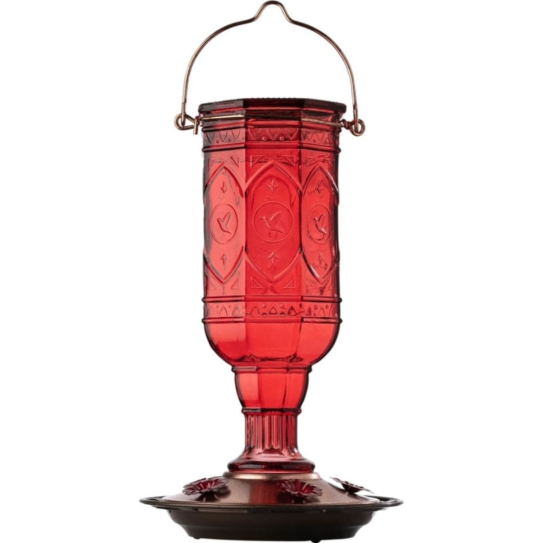 RED JEWEL GLASS HUMMINGBIRD FEEDER