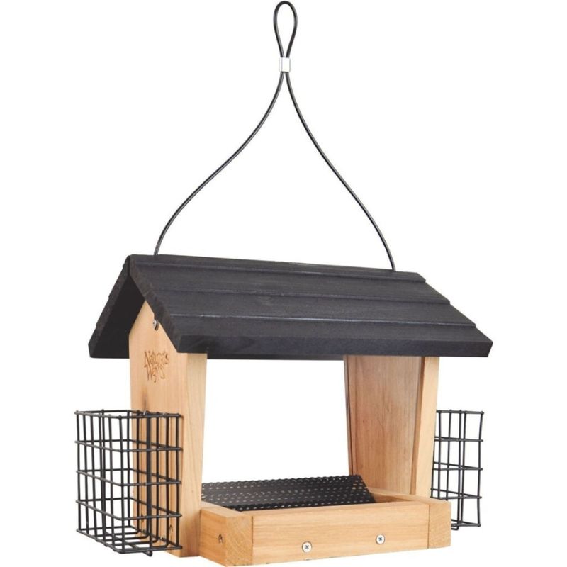 CEDAR HOPPER FEEDER W/SUET CAGES 3QT