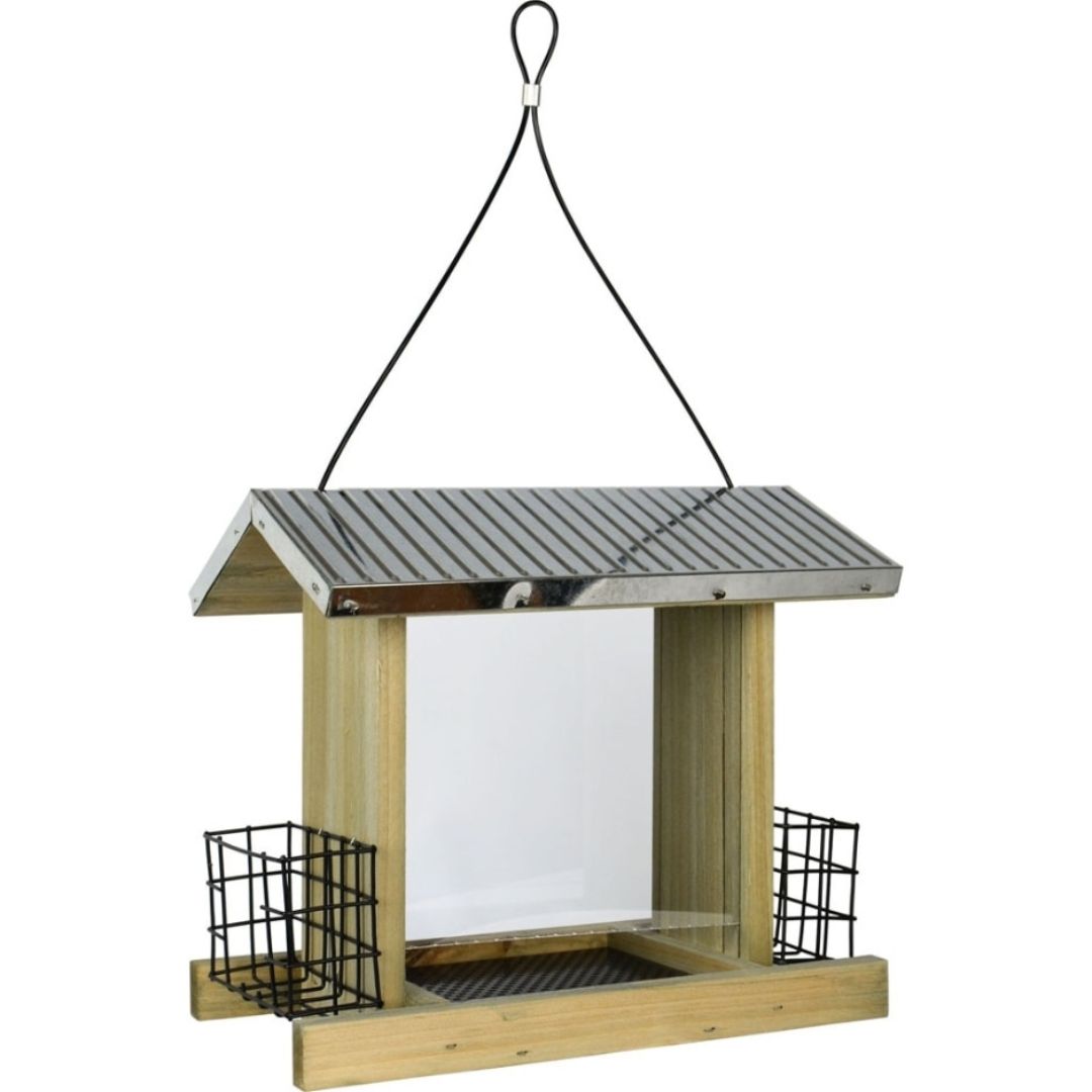 GALVANIZED WEATHERED HOPPER FEEDER W/SUET CAGES