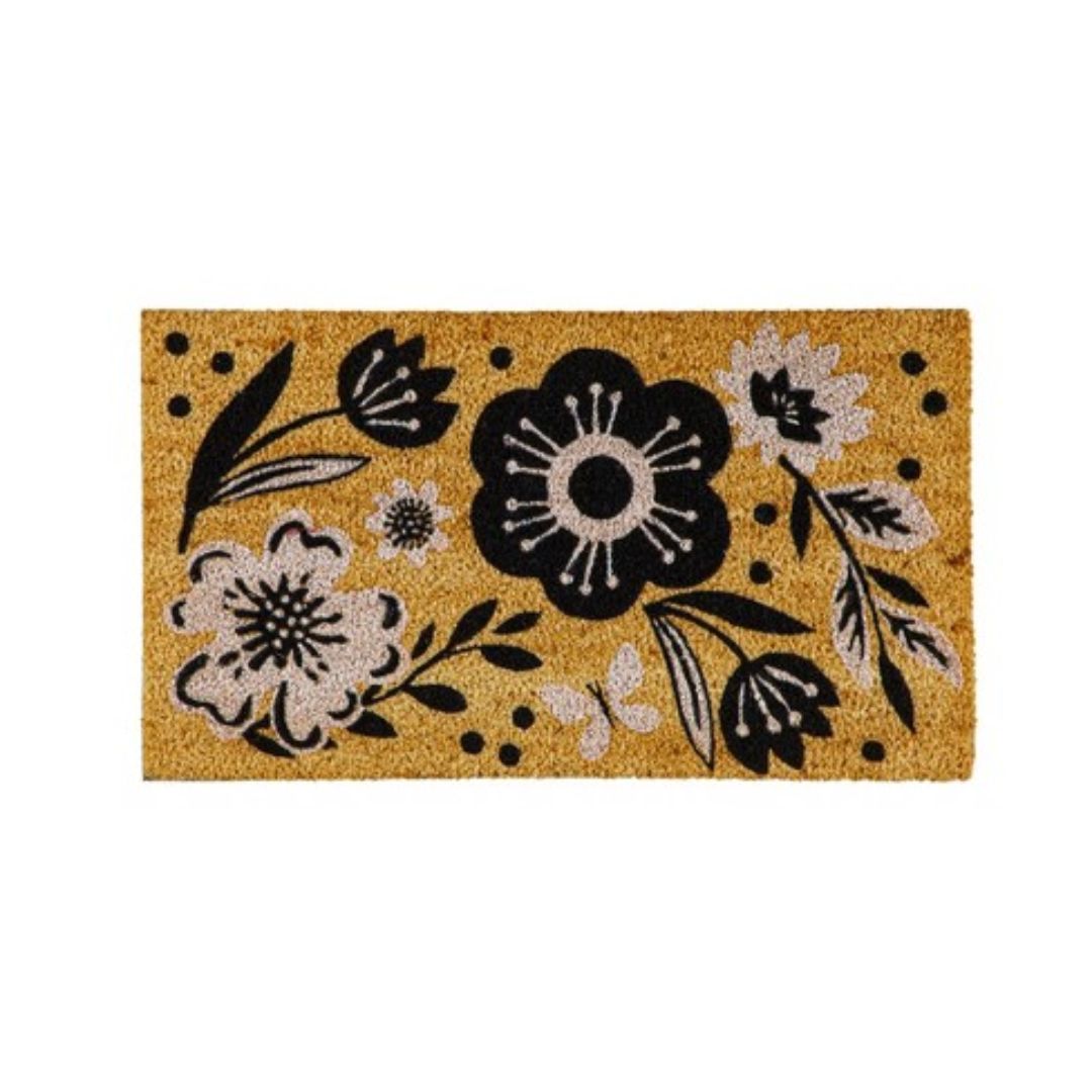 DOOR MAT BLACK FLORALS