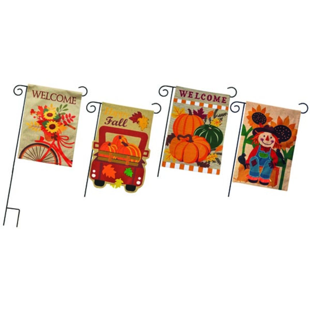 FALL BURLAP FLAGS ASSORTED