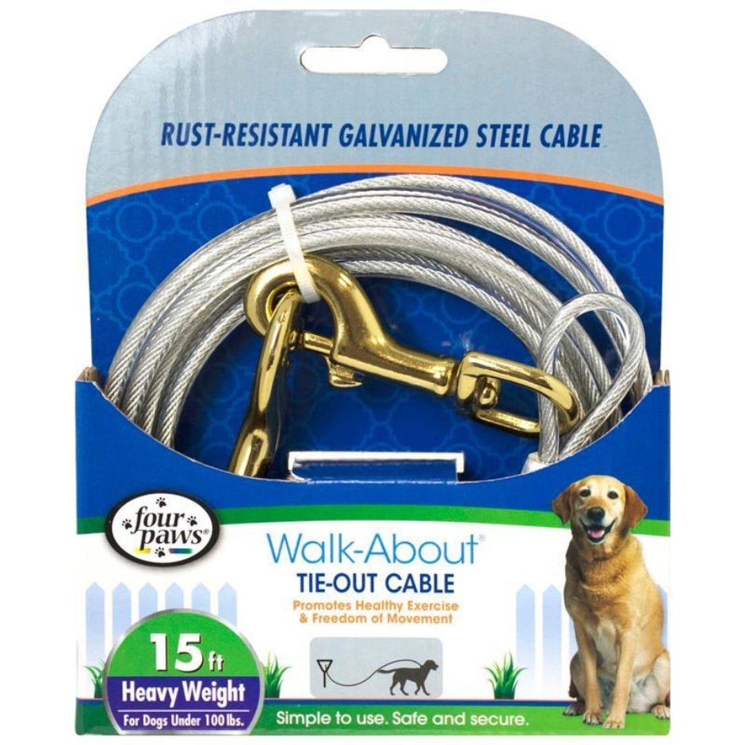 FOUR PAWS TIE-OUT CABLE HEAVY WEIGHT SILVER 15FT