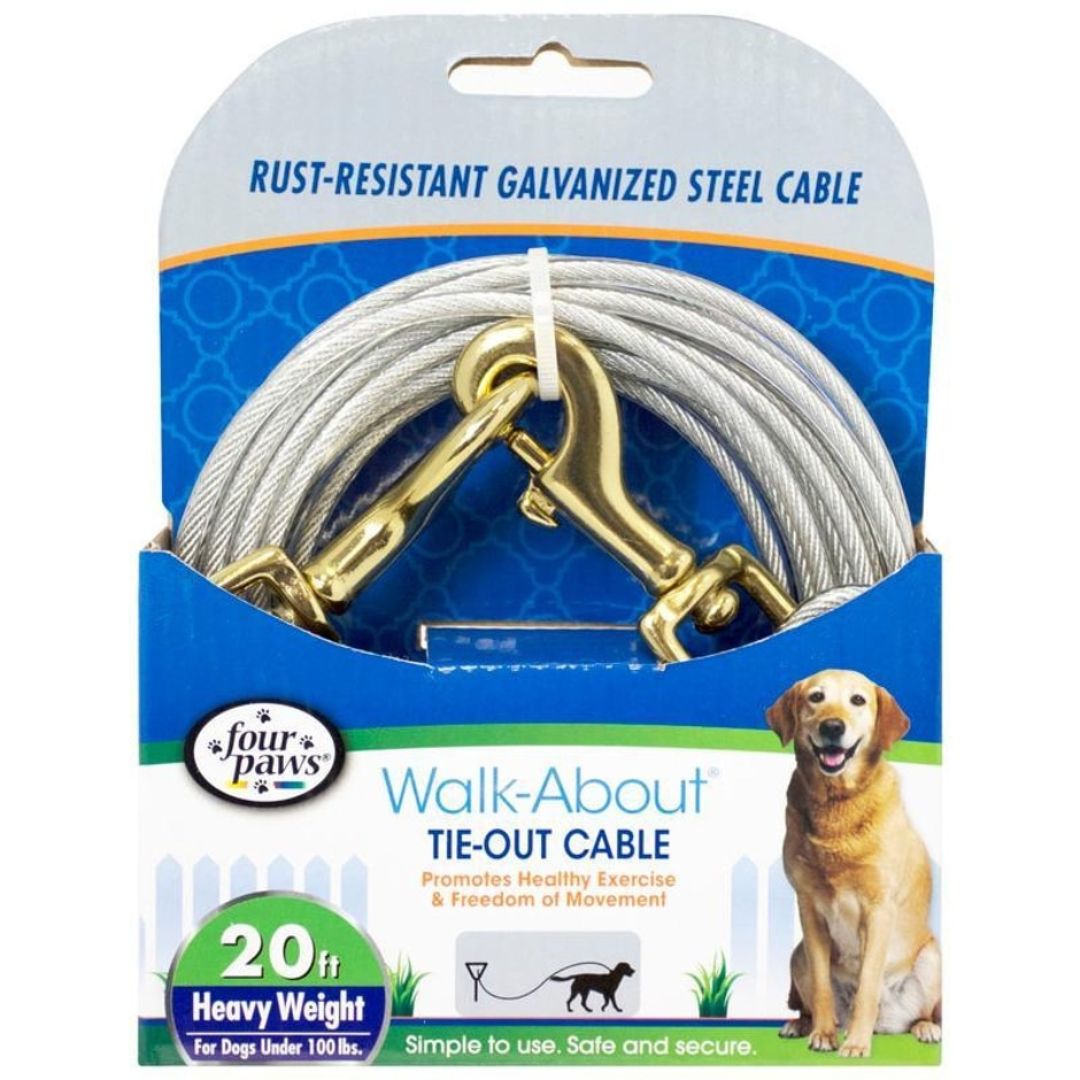 FOUR PAWS TIE-OUT CABLE HEAVY WEIGHT SILVER 20FT