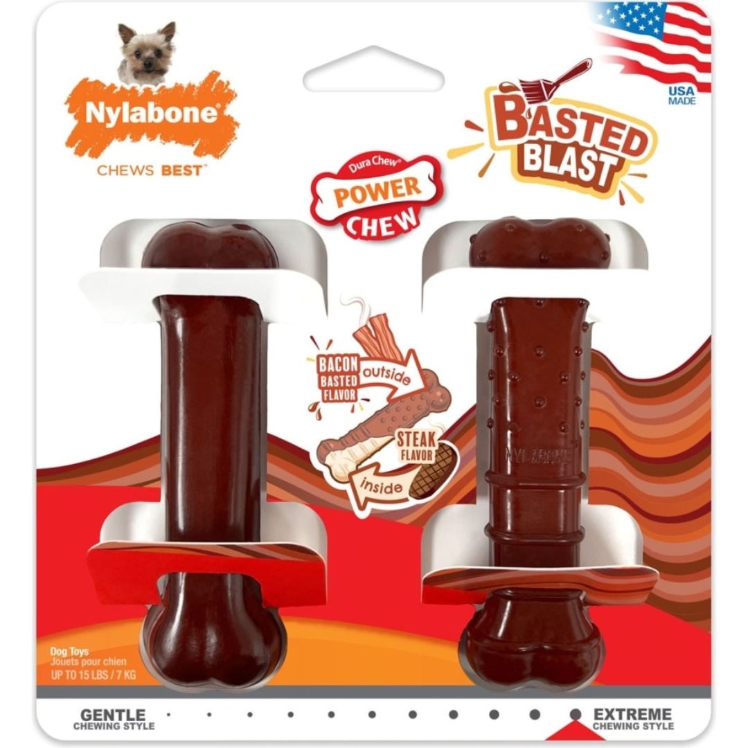 NYLABONE POWER CHEW BACON/STEAK PETITE 2PK