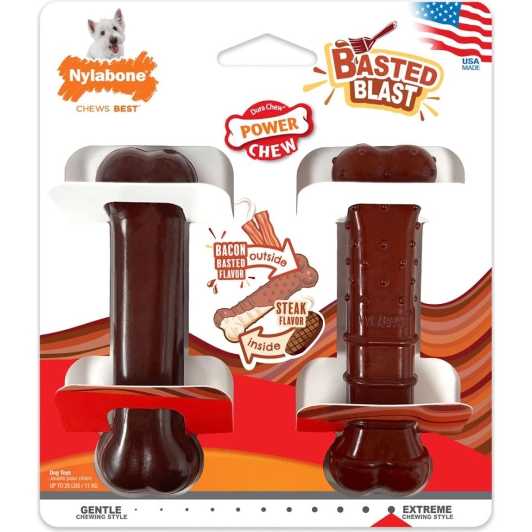 NYLABONE POWER CHEW BACON/STEAK REG 2PK