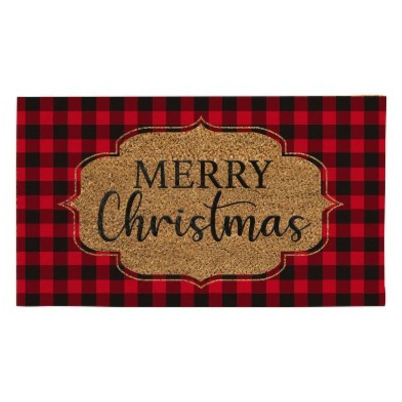 DOOR MAT BUFFALO PLAID MERRY CHRISTMAS