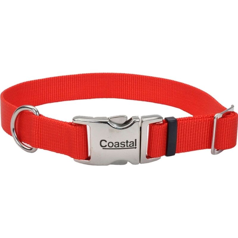 ADJ COLLAR 14-20 RED W/METAL BUCKLE
