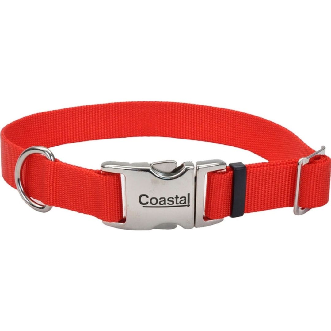 ADJ COLLAR 18-26 RED W/METAL BUCKLE