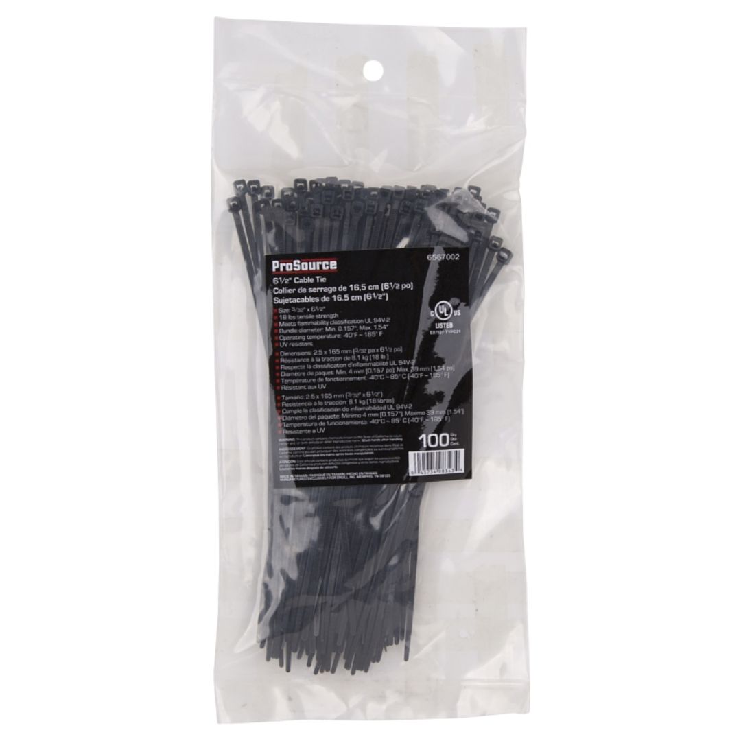 CABLE TIES 6.5IN 18LB 100PC BLACK