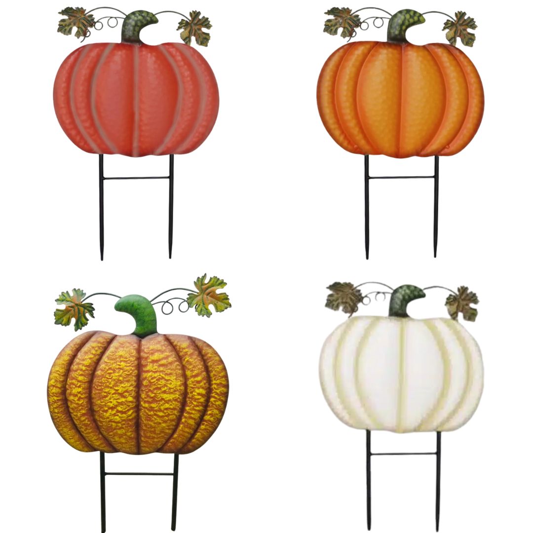 PUMPKIN STAKE METAL ASSORTED COLORS