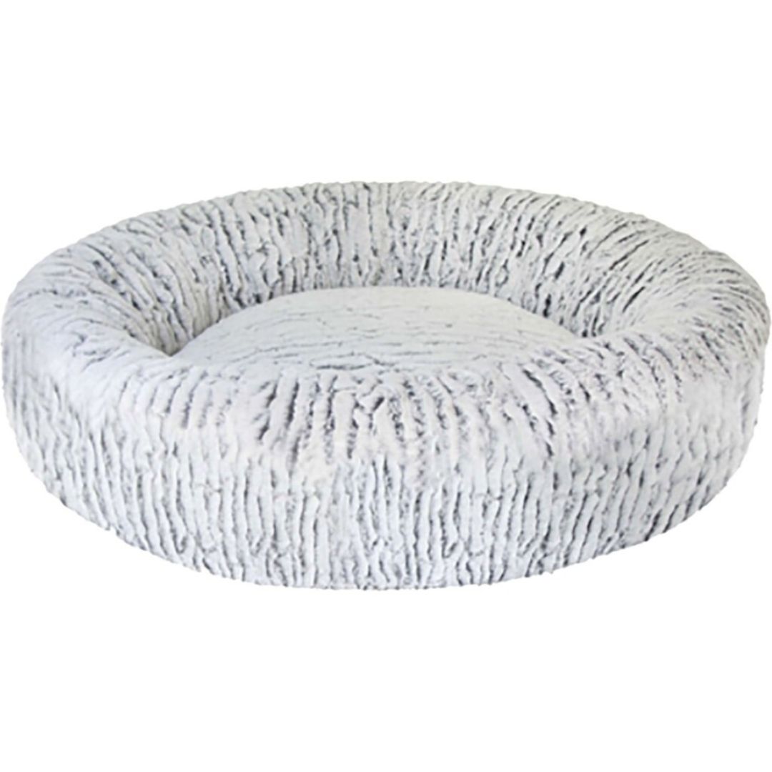 PET BED PLUSH ROUND WHITE &amp; GRAY 18IN
