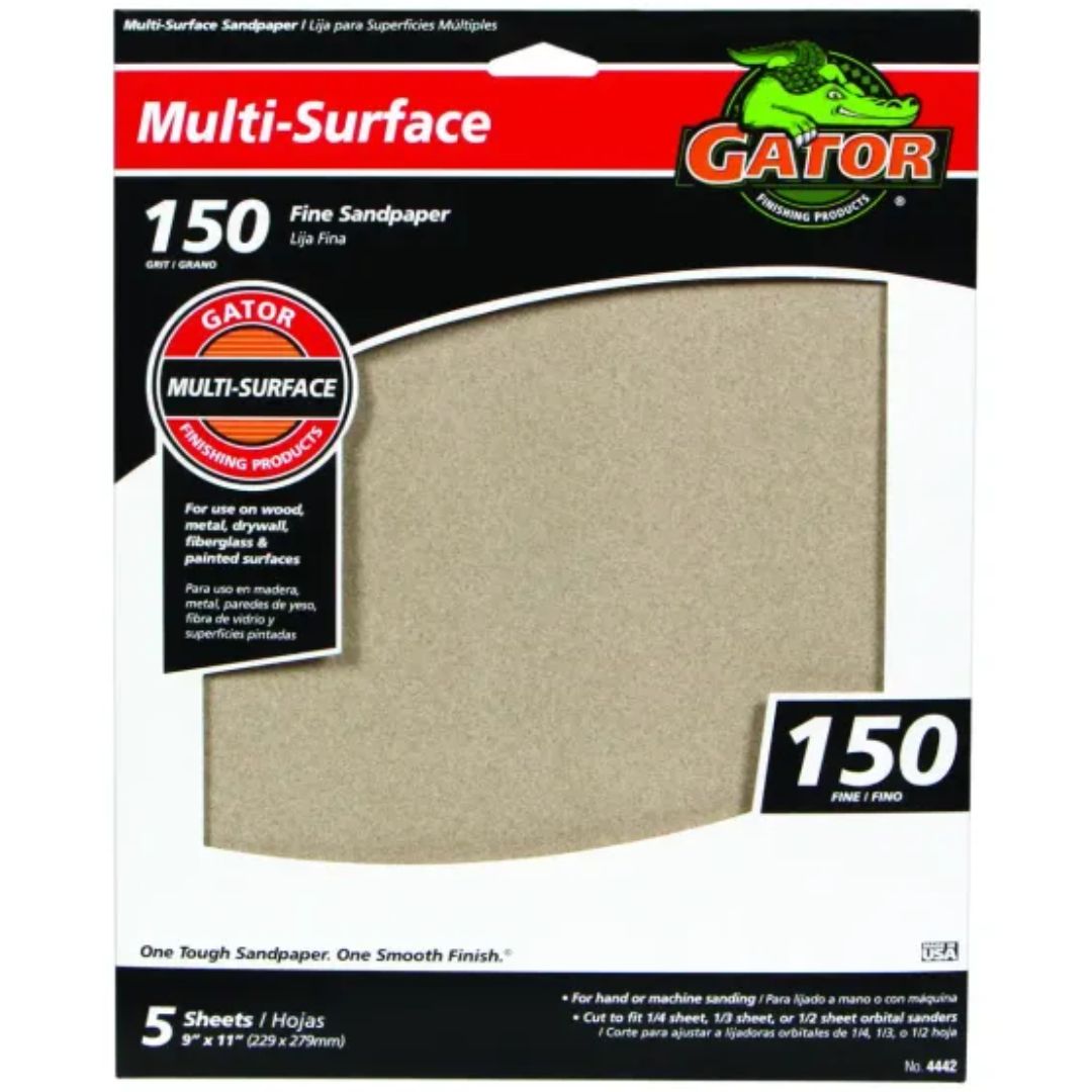 4442 SANDPAPER 150 GRIT 9X11 ALUM OX 5PK