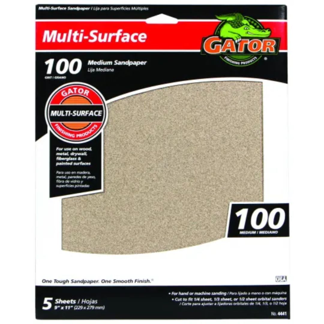 4441 SANDPAPER 100 GRIT 9X11 ALUM OX 5PK