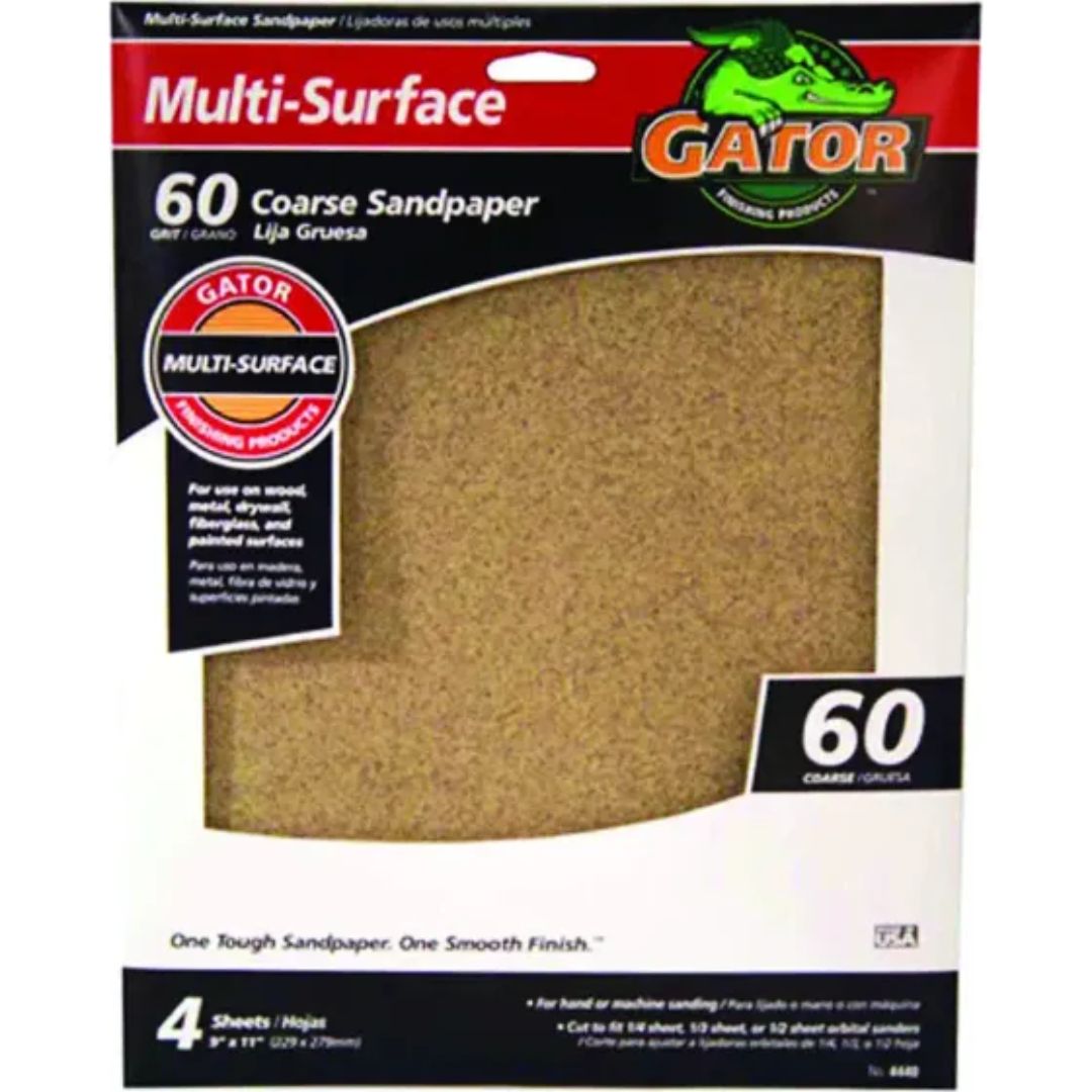 4440 SANDPAPER 60 GRIT 9X11 ALUM OX 4PK