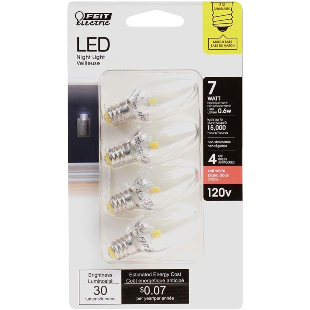 BULB LED C7 SOFT WHITE CLEAR 2700K 0.6W