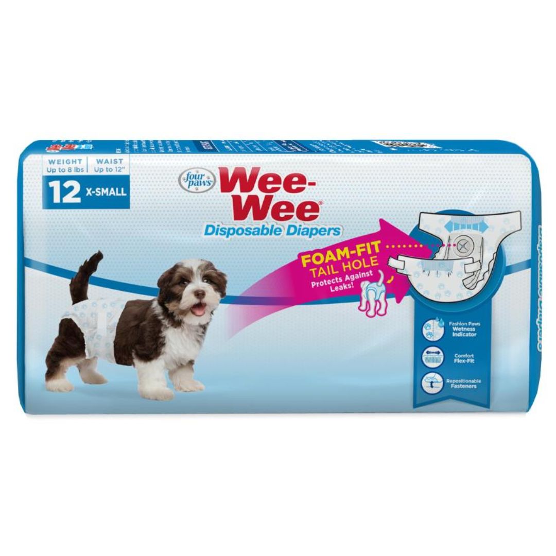 FOUR PAWS WEE-WEE DISPOSABLE DIAPERS XSM 12PK
