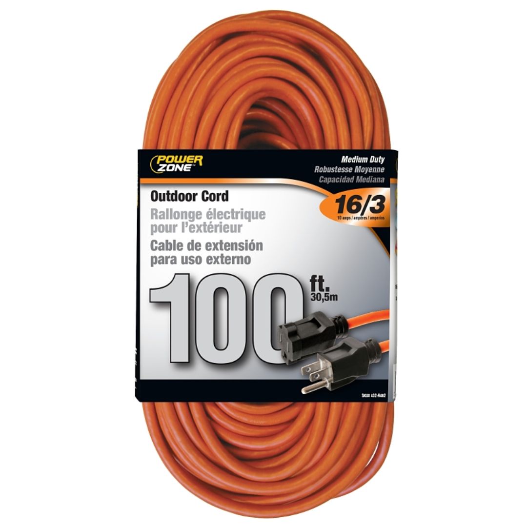 EXTENSION CORD ORANGE 16/3 100FT