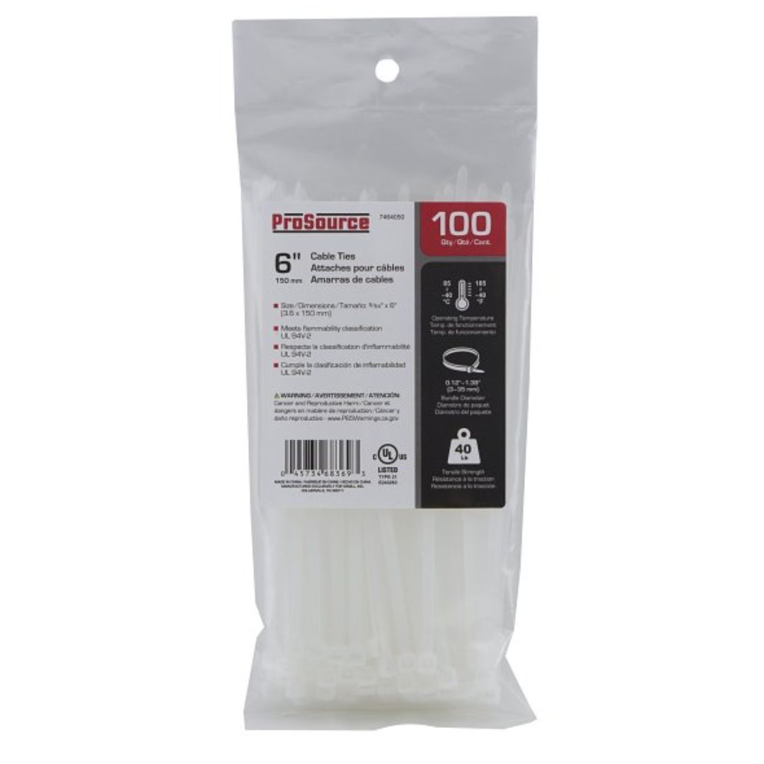 CABLE TIES 6IN 40LB 100PC CLEAR