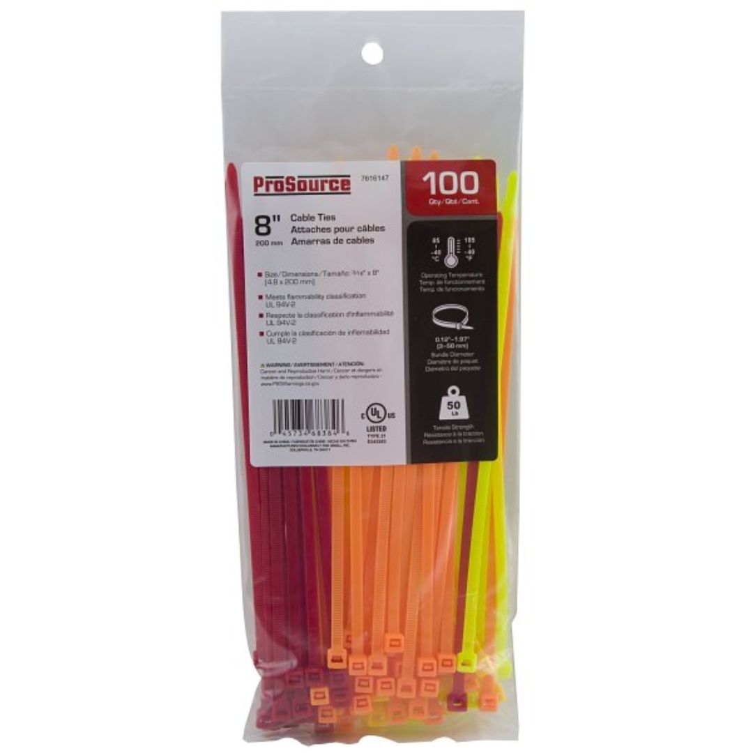CABLE TIES 8IN 50LB 100PC ASSORTED