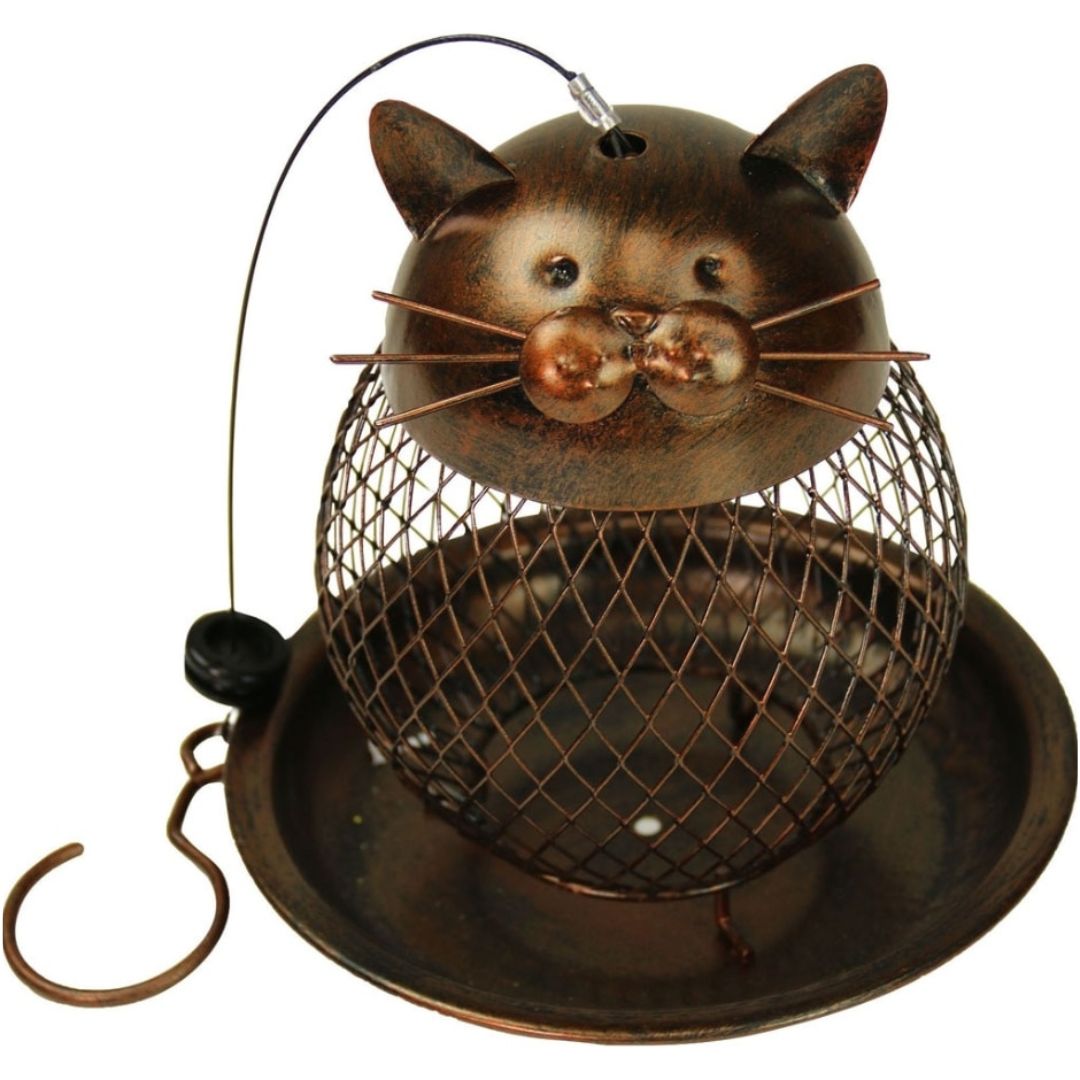 CAT PERCHING METAL BIRD FEEDER