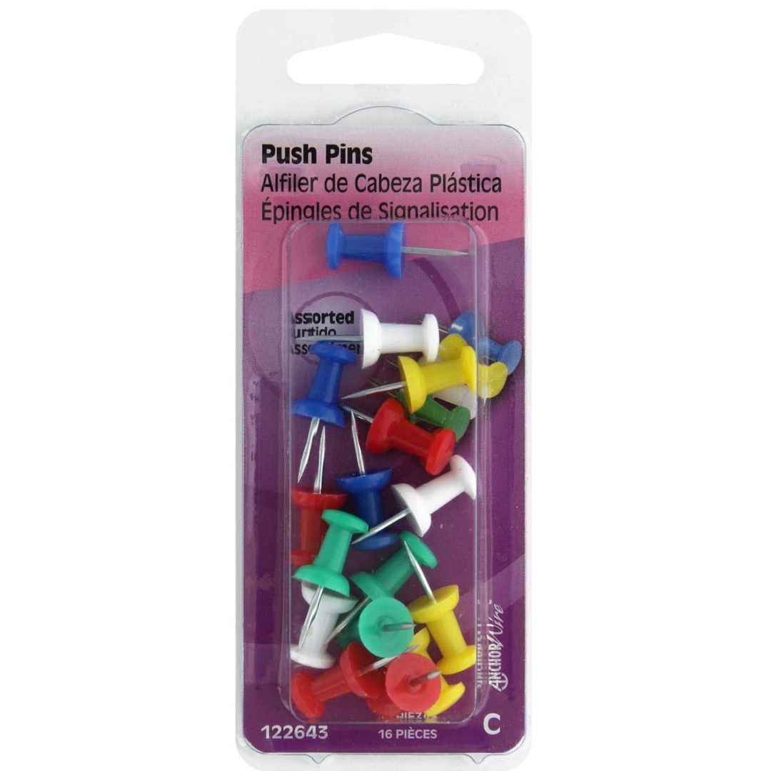 PUSH PINS ASSORTED 16PK