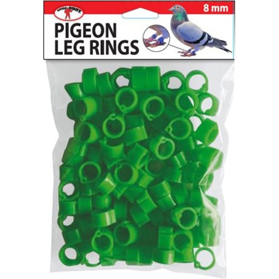 PIGEON LEG RINGS 8MM GREEN 100PK