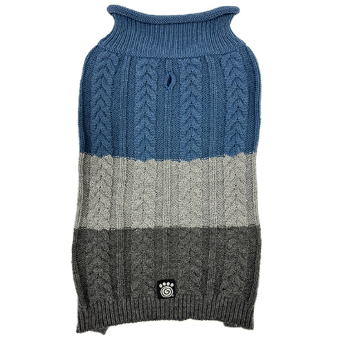 COLORBLOCK CABLE ROLLNECK DOG SWEATER BLUE GRAY MED