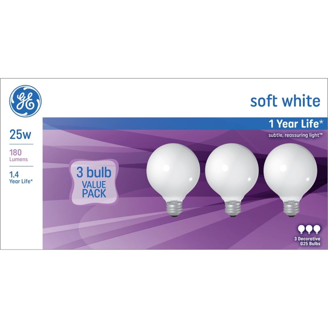GLOBE LIGHT BULBS 48064 INCANDESCENT FROSTED 25W 3PK