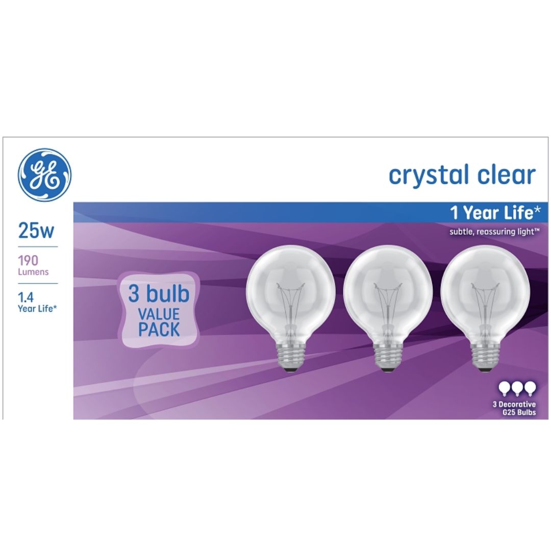 GLOBE LIGHT BULBS 48063 INCANDESCENT CLEAR 25W 3PK