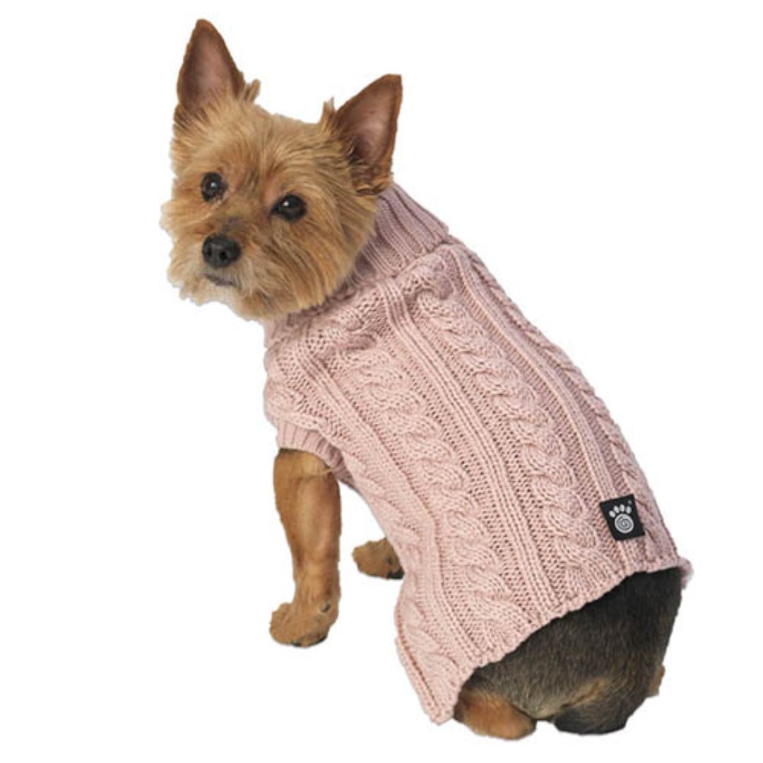 DOG CABLE SWEATER TURTLENECK PINK XL