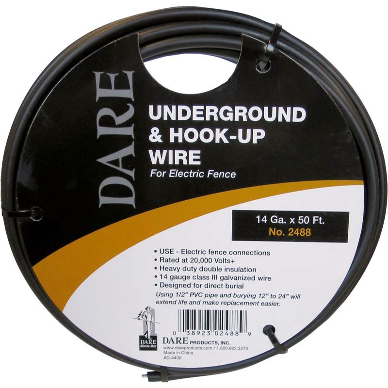 INSULATED UNDERGROUND &amp; HOOK-UP FENCE WIRE 50FT 14GA