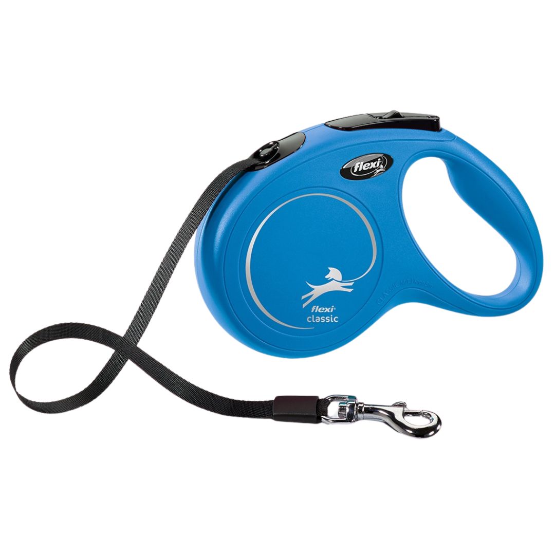 FLEXI CLASSIC RETRACTABLE TAPE LEASH BLUE MED 16FT