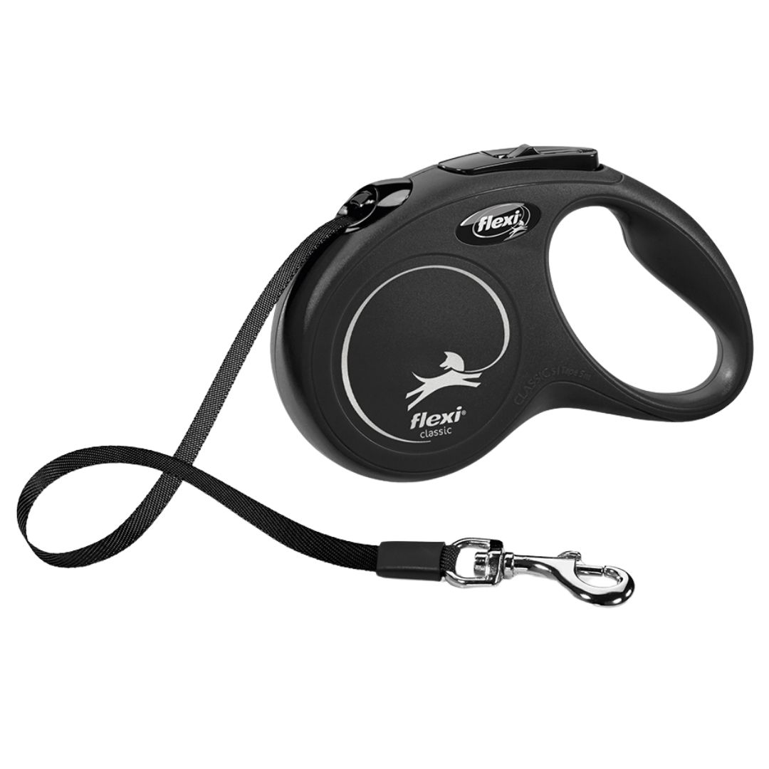 FLEXI CLASSIC RETRACTABLE TAPE LEASH BLACK SM 16FT