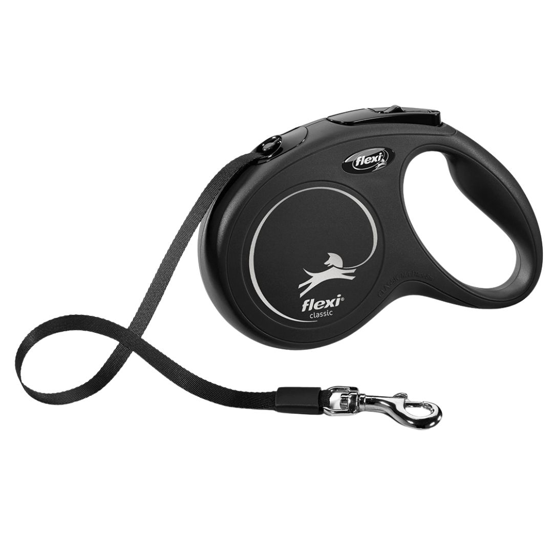 FLEXI CLASSIC RETRACTABLE TAPE LEASH BLACK MED 16FT