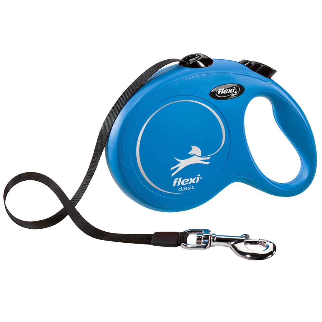 FLEXI CLASSIC RETRACTABLE TAPE LEASH BLUE LG 16FT
