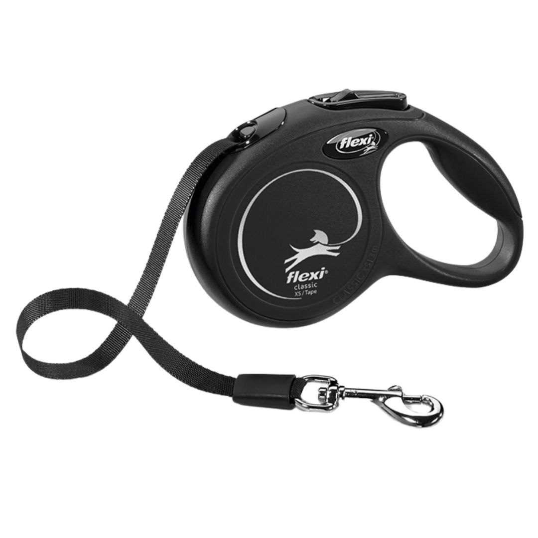 FLEXI CLASSIC RETRACTABLE TAPE LEASH BLACK XS 10FT