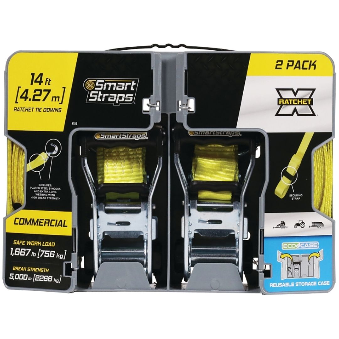 RATCHET TIE DOWNS 159 YELLOW 14FT 5000 LB 2PK