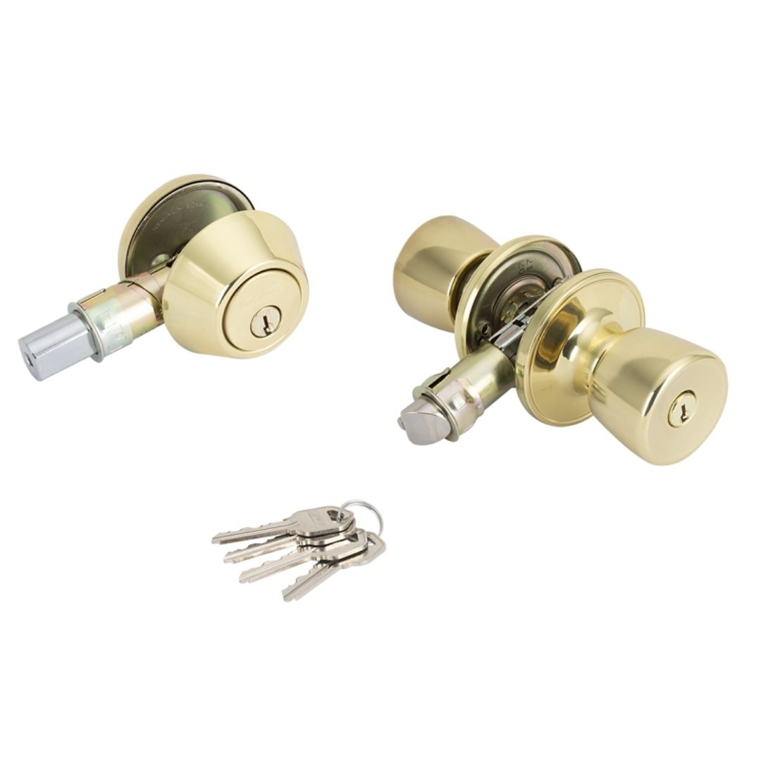 DEADBOLT AND ENTRY LOCKSET COMBO POLISHED BRASS BS7B1V