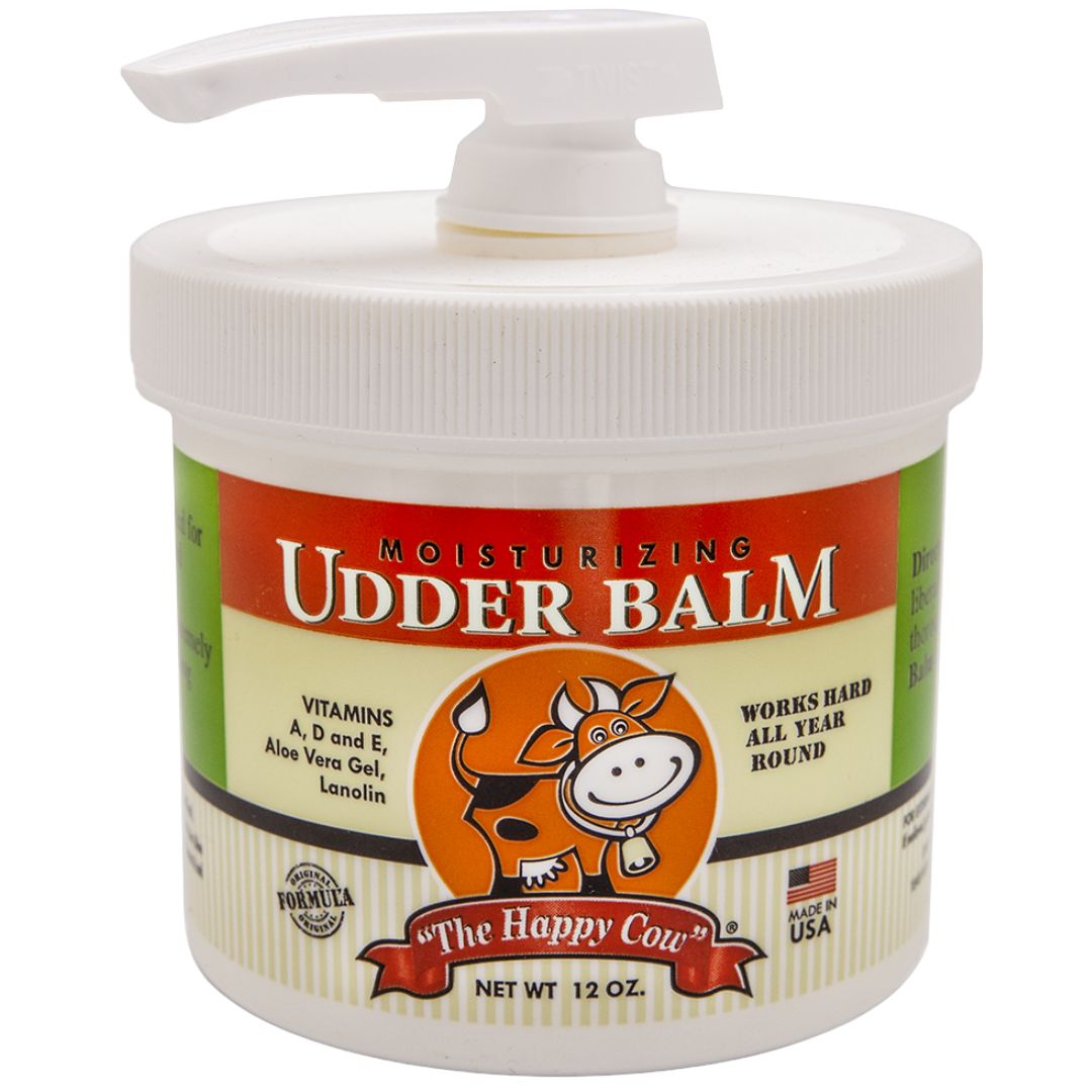 THE HAPPY COW MOISTURIZING UDDER BALM PUMP LID JAR 12 OZ