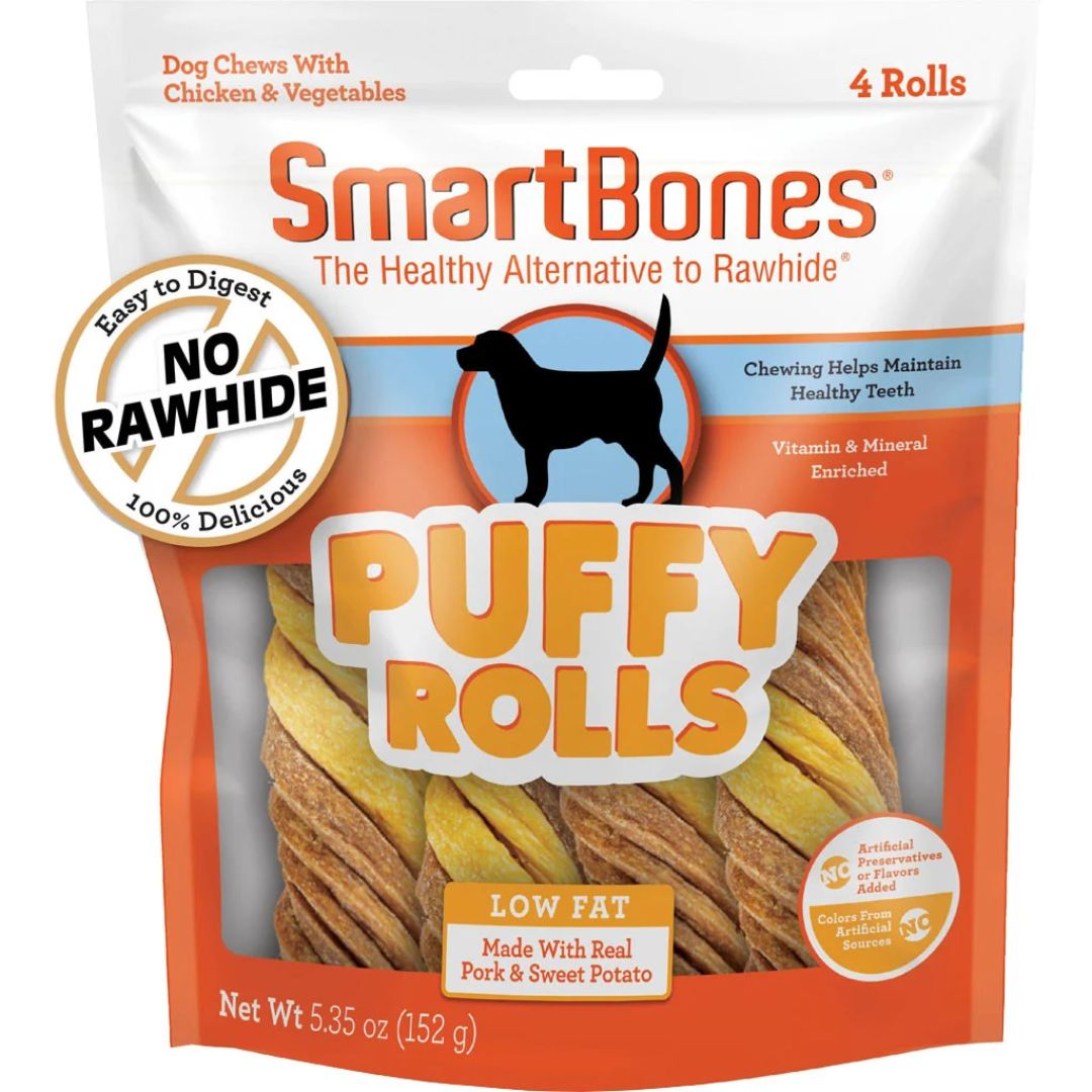 SMARTBONES PORK &amp; SWEET POTATO PUFFY ROLLS 4PK