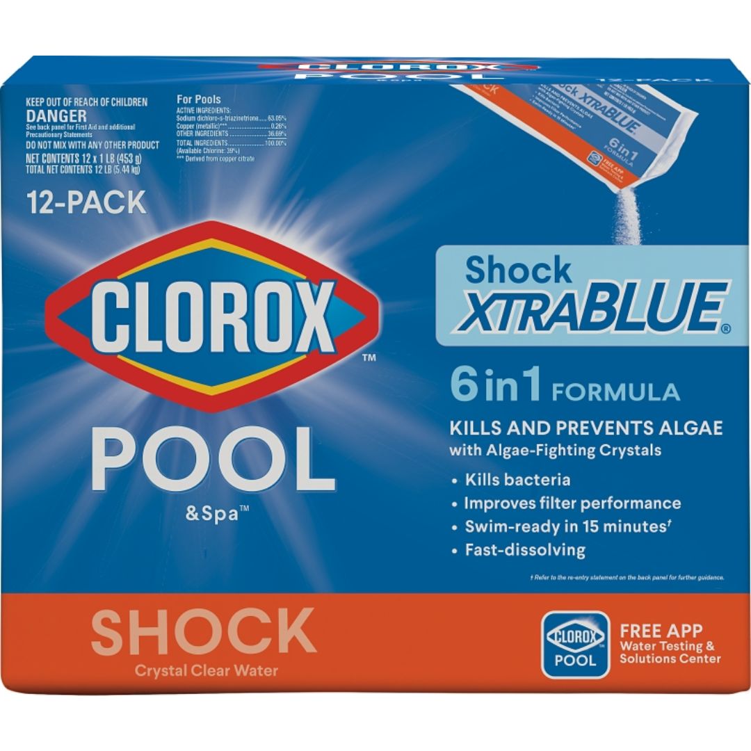 CLOROX POOL &amp; SPA SHOCK XTRABLUE 6-IN-1 1LB 12PK