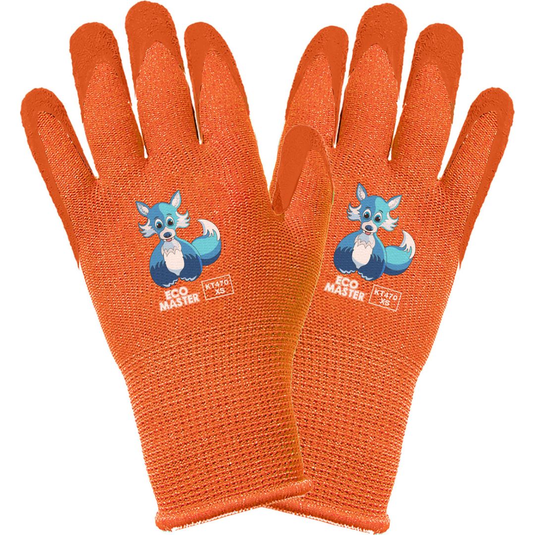 KIDS ECO MASTER RUBBER PALM GARDEN GLOVES ORANGE XS