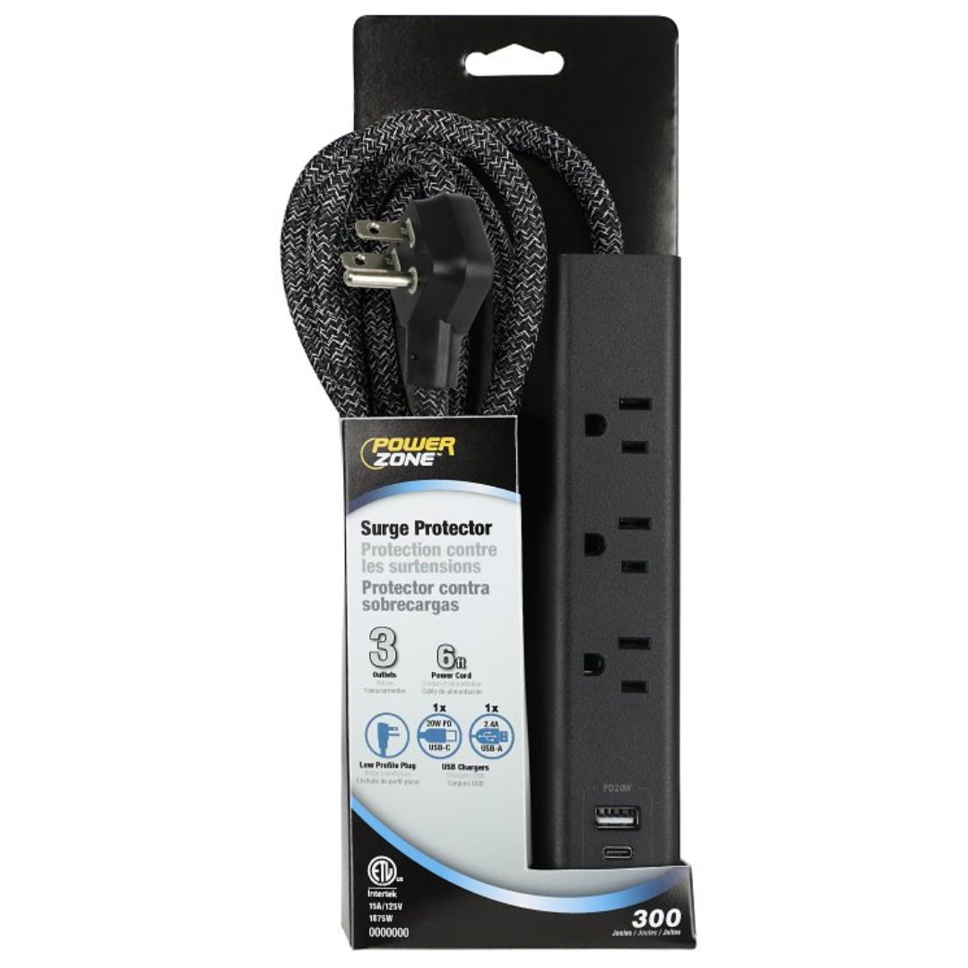 SURGE STRIP A&amp;C 300J BLACK 6FT