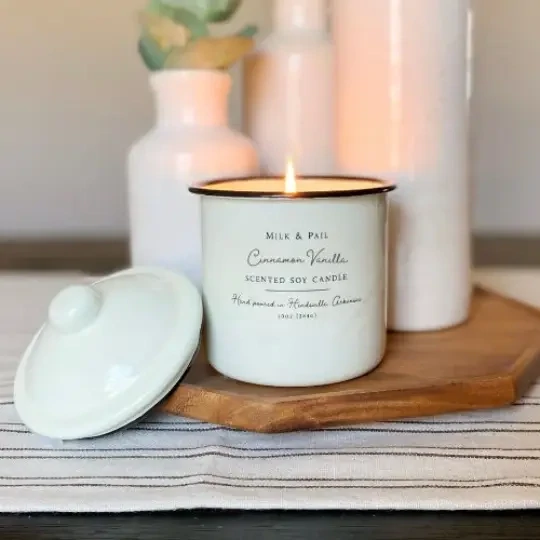 Milk &amp; Pail - Cinnamon Vanilla Soy Candle - 10oz Enamelware Canister